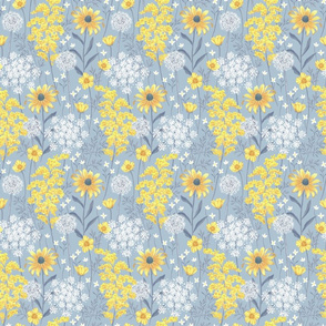 Late Summer Wildflowers - light blue - small scale