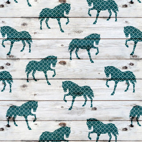 Teal Horse Scatter on Shiplap - medium scale