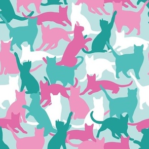 Camouflage cats pink and turquoise