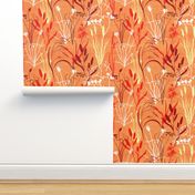 wild grasses on textured electric tangerine color