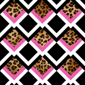 black and white squares leopard pink