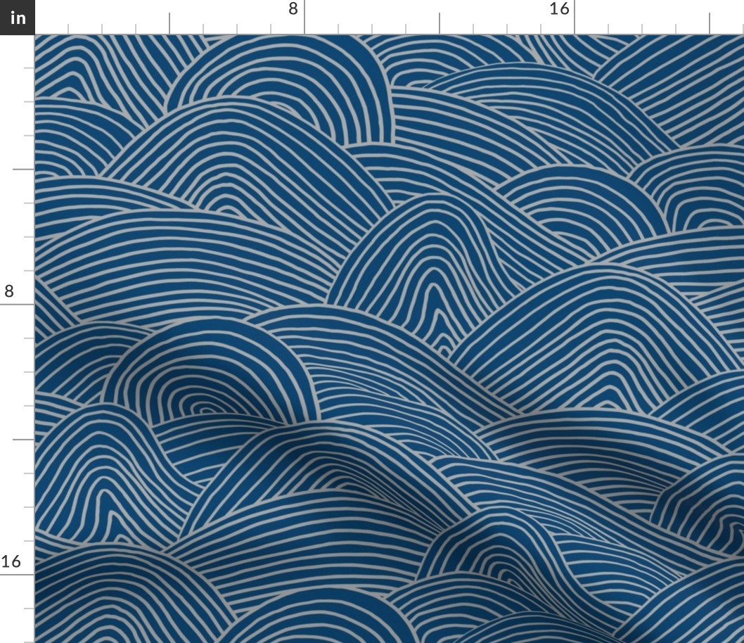 Ocean waves and surf vibes abstract salty water minimal Scandinavian style stripes navy blue gray WALLPAPER XXL