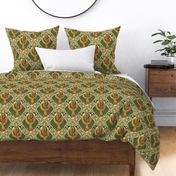 Large scale desert fox, floral cactus, wildlife animal, moon and stars, butterfly, spring green orange