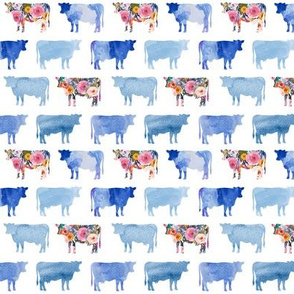small blue floral + watercolor cows