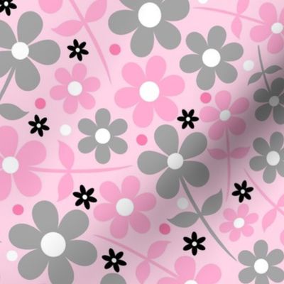 Pink and Grey Daisy Toss - Bigger Scale