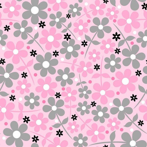 Pink and Grey Daisy Toss - Bigger Scale