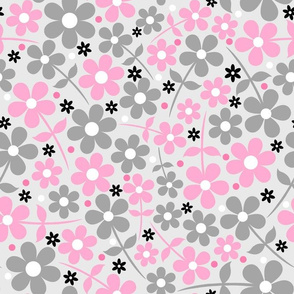 Pink and Grey Daisy Toss - Bigger Scale