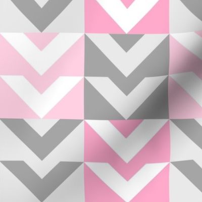Pink and Grey Geometric Patchwork - Bigger Scale