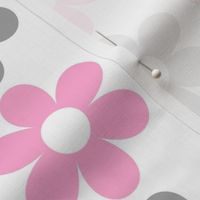 Pink and Grey Retro Daisies - Bigger Scale