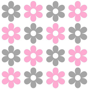 Pink and Grey Retro Daisies - Bigger Scale