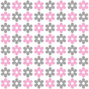Pink and Grey Retro Daisies - Smaller Scale