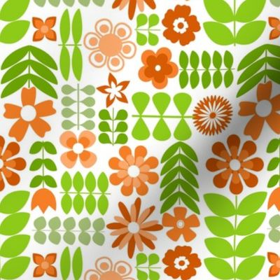Scandinavian Flowers - Medium Scale Orange and Green