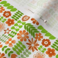 Scandinavian Flowers - Small Scale Orange and Green
