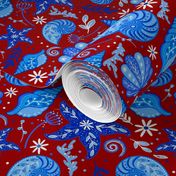 Painted Seashells on Red- Large Scale