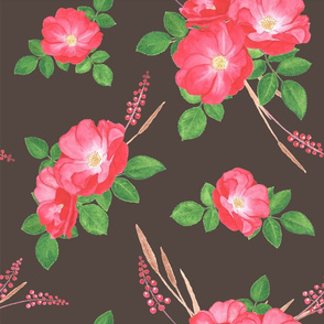 Pink rose on dark brown L