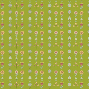 Folk art flowers green background, small