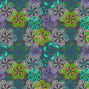 Colourful floral pattern on grey background.