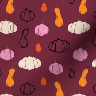 Pumpkin & Gourds (12inx12in) Maroon