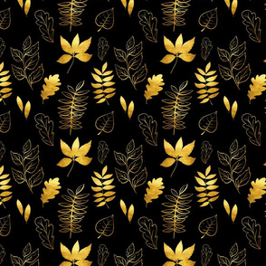 Gold leaves on black background
