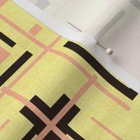 Mid Century Modern Pink and Black on pale Yellow