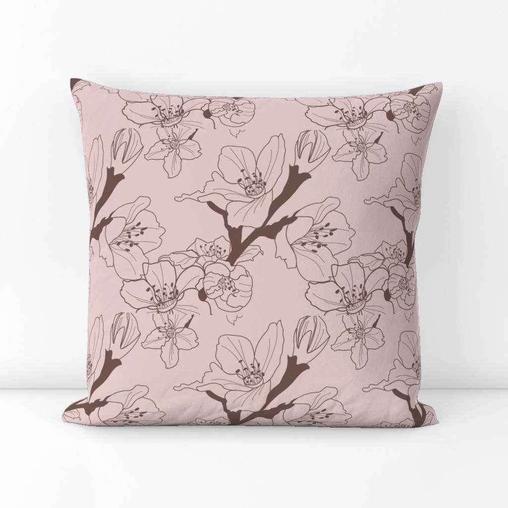 Sakura Branch // Normal Scale // Puce Background // Boho Nature // Floral Lines