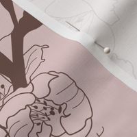 Sakura Branch // Normal Scale // Puce Background // Boho Nature // Floral Lines