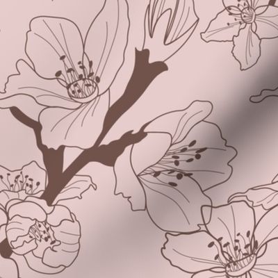 Sakura Branch // Normal Scale // Puce Background // Boho Nature // Floral Lines