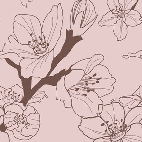 Sakura Branch // Normal Scale // Puce Background // Boho Nature // Floral Lines