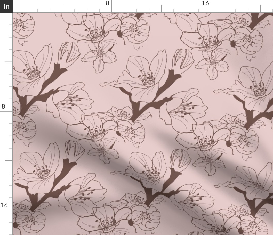 Sakura Branch // Normal Scale // Puce Background // Boho Nature // Floral Lines