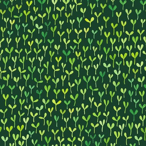watercolour seedlings on dark green - small scale