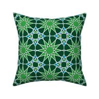 Moorish tile pattern, green grass and blue skies