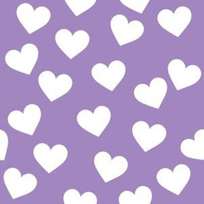 White hearts on mid lilac (medium)