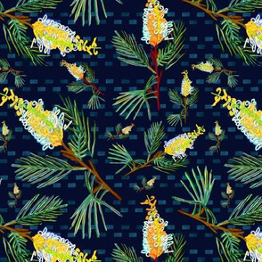 Blue and Yellow Grevillea Pattern