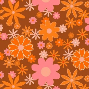 Retro Geometric Flowers Pink and Brown