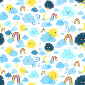 Cute kids weather pattern Clouds and Rainbows