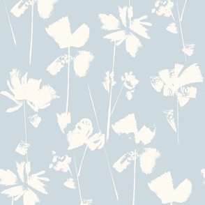 Brushed Floral Abstract - Blue Cream