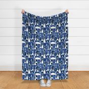 cats in my window at night - white cats on blue - cats fabric