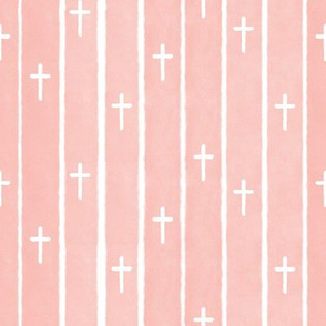 Crosses on Pink Watercolor stripes