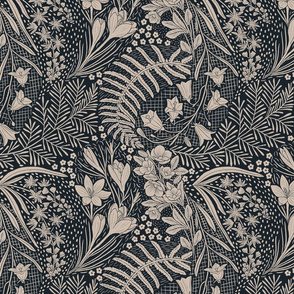 Forest Flowers reimagined paisley pattern dark blue medium scale