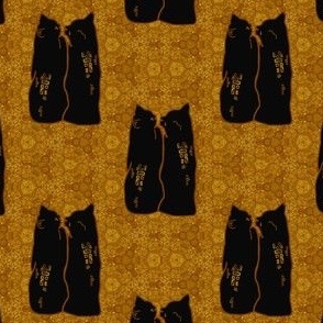 Black Cats On Golden Background. Art Deco