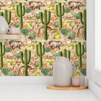 Early Arizona Morning - Watercolor Animals and Cacti - small, neutral brown