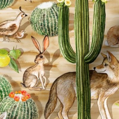 Early Arizona Morning - Watercolor Animals and Cacti - small, neutral brown