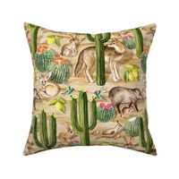 Early Arizona Morning - Watercolor Animals and Cacti - small, neutral brown