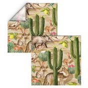 Early Arizona Morning - Watercolor Animals and Cacti - large, neutral blown