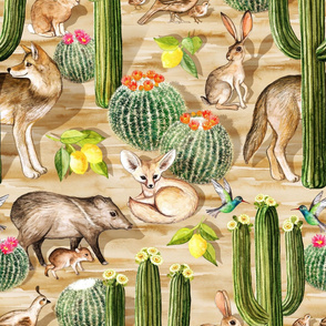 Early Arizona Morning - Watercolor Animals and Cacti - large, neutral blown