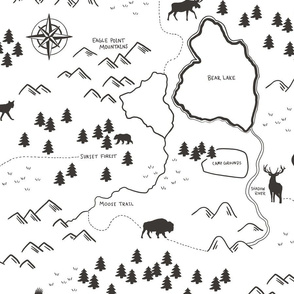 Black and White Woodland Forest Map Large