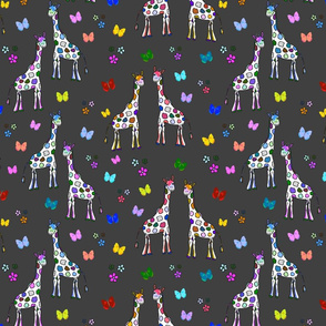 Rainbow Giraffe Friends - charcoal grey, medium