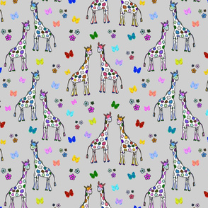Rainbow Giraffe Friends - silver grey, medium