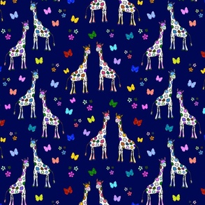 Rainbow Giraffe Friends - twilight blue, medium