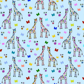 Rainbow Giraffe Friends - sky blue, medium